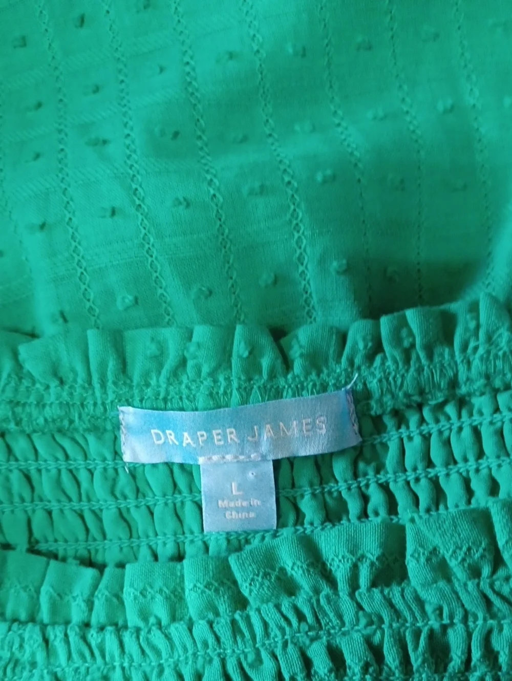 Draper James Green Smocked Puff Sleeve Square Neck Cotton Dress Pockets Size L